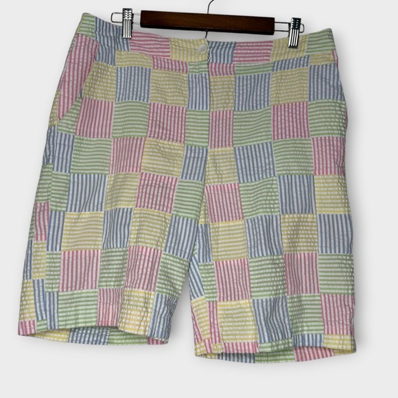 EP Pro Pants - EP Pro Golf Shorts Pastel Blue Green Pink Yellow Seersucker Madras Women's 12